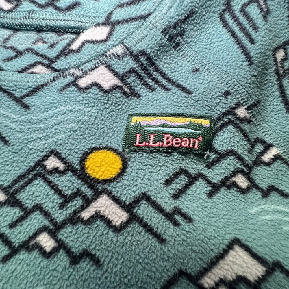LL Bean Kids Fleece Pullover Mountain Print Blue Teal Size M 10-12 Winter Ski - Picture 4 of 10